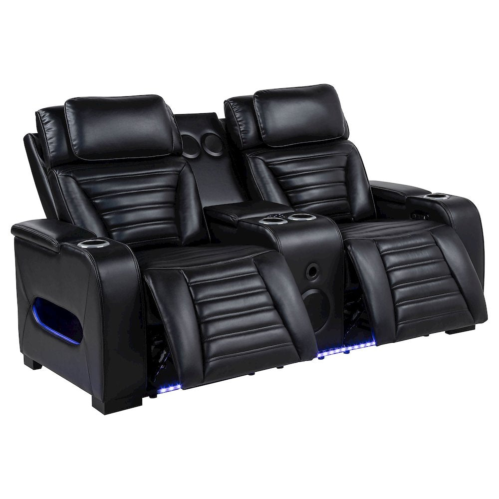 Zuma Faux Leather Dual Power Reclining LED Loveseat Black