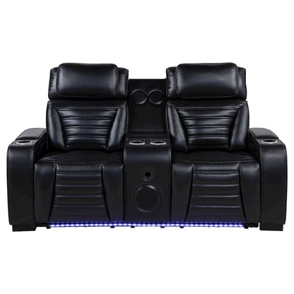 Zuma Faux Leather Dual Power Reclining LED Loveseat Black
