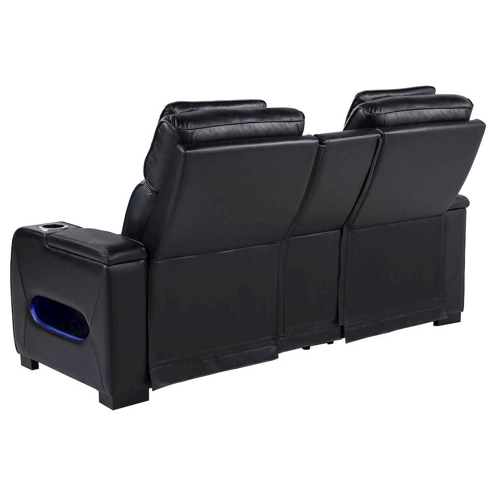 Zuma Faux Leather Dual Power Reclining LED Loveseat Black