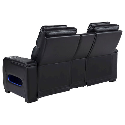 Zuma Faux Leather Dual Power Reclining LED Loveseat Black