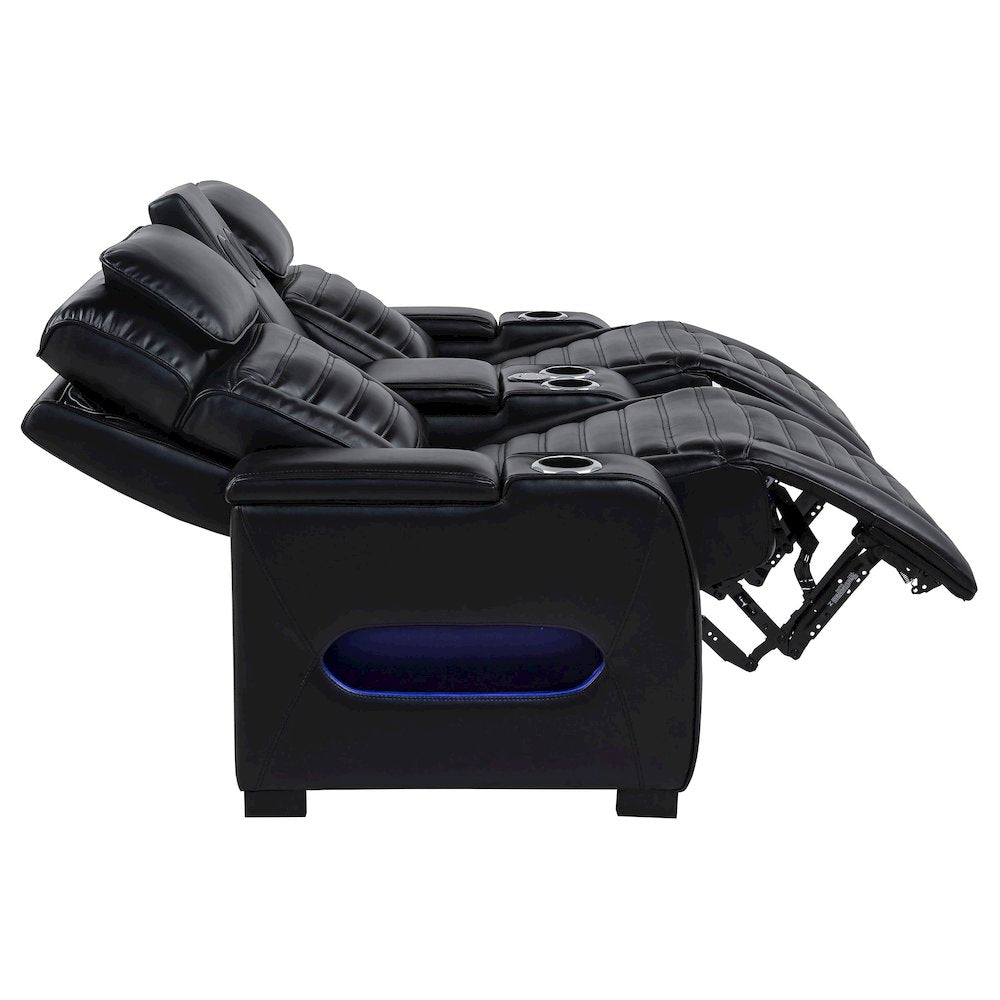Zuma Faux Leather Dual Power Reclining LED Loveseat Black