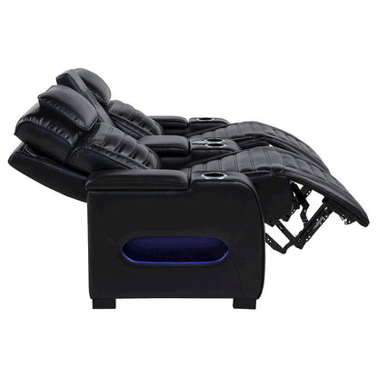 Zuma Faux Leather Dual Power Reclining LED Loveseat Black