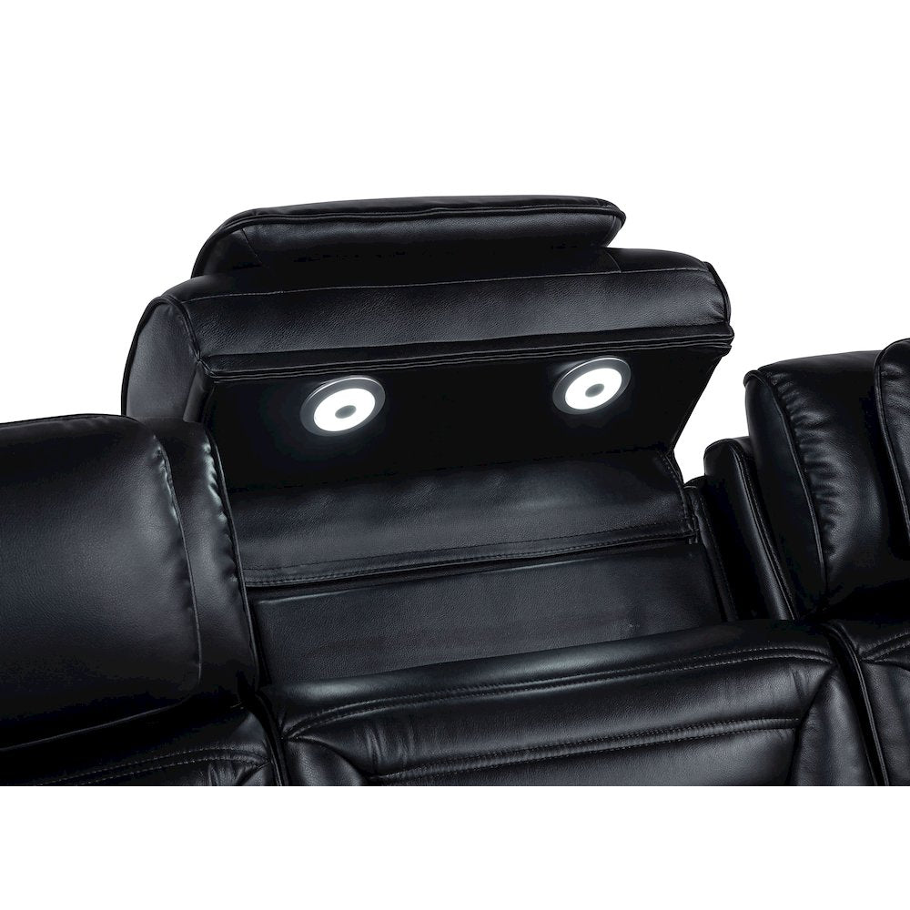 Zuma Faux Leather Dual Power Reclining LED Loveseat Black