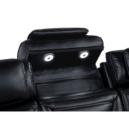 Zuma Faux Leather Dual Power Reclining LED Loveseat Black