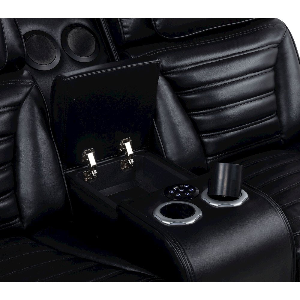 Zuma Faux Leather Dual Power Reclining LED Loveseat Black