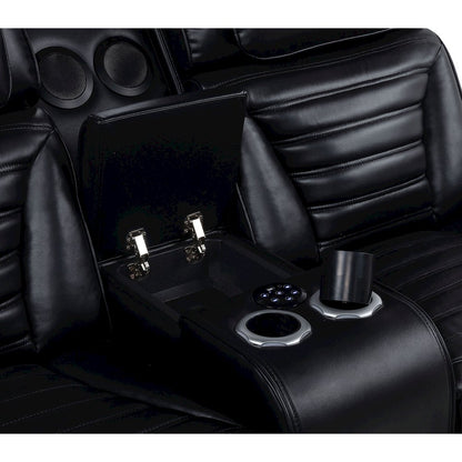 Zuma Faux Leather Dual Power Reclining LED Loveseat Black