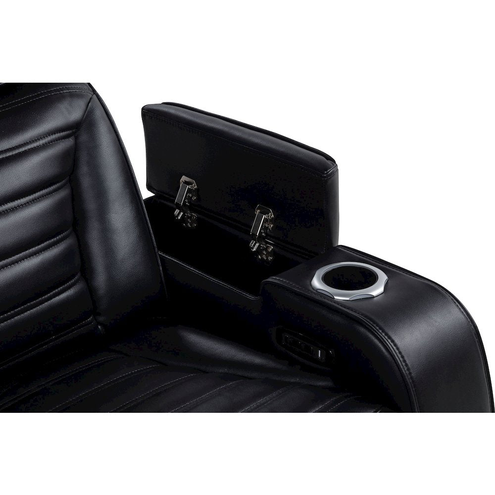 Zuma Faux Leather Dual Power Reclining LED Loveseat Black