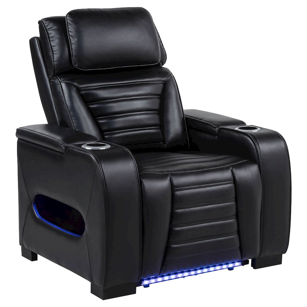 Zuma Faux Leather Upholstered Dual Power LED Recliner Black