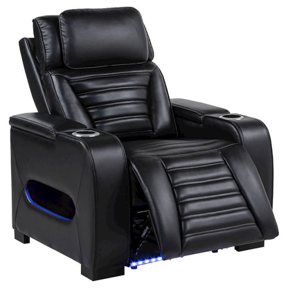 Zuma Faux Leather Upholstered Dual Power LED Recliner Black