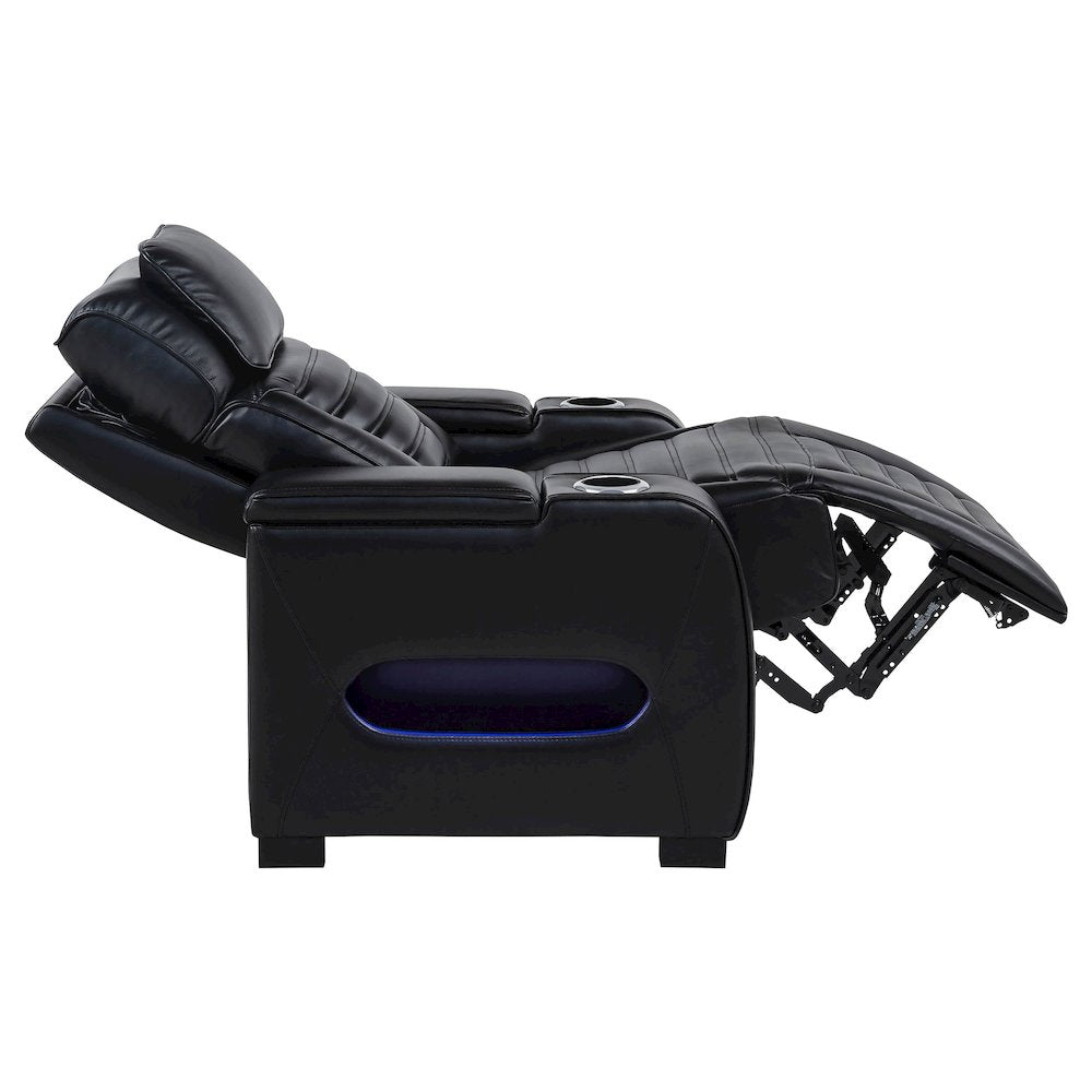 Zuma Faux Leather Upholstered Dual Power LED Recliner Black