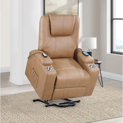 Armstrong Upholstered Power Lift Massage Recliner Camel