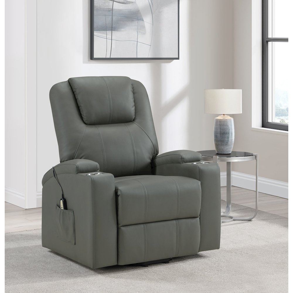 Armstrong Upholstered Power Lift Massage Recliner Grey