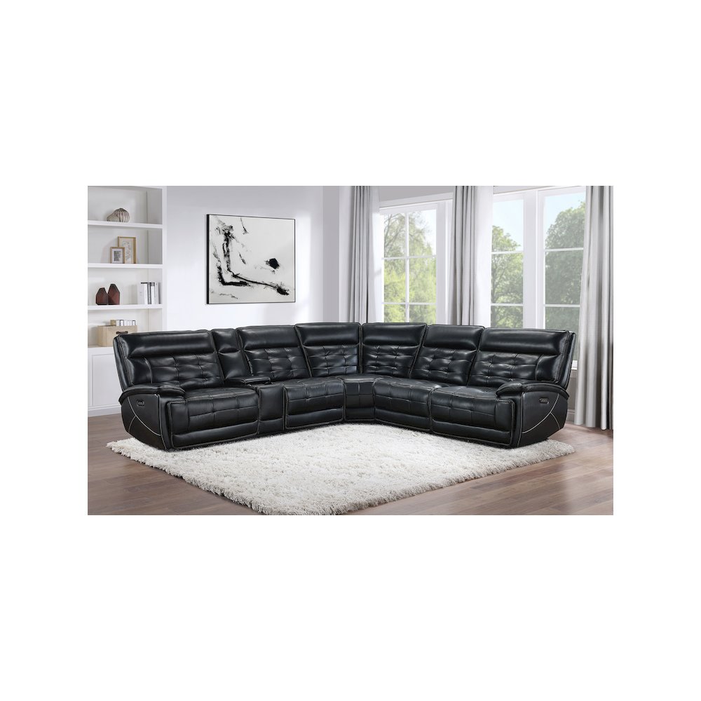 Hewitt Leather Upholstered Power Reclining Sectional Black