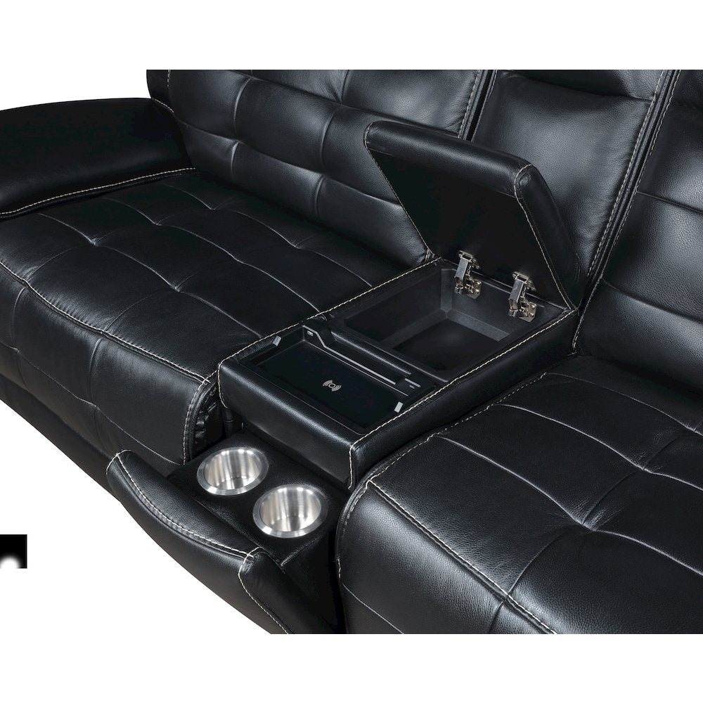 Hewitt Leather Upholstered Power Reclining Sectional Black