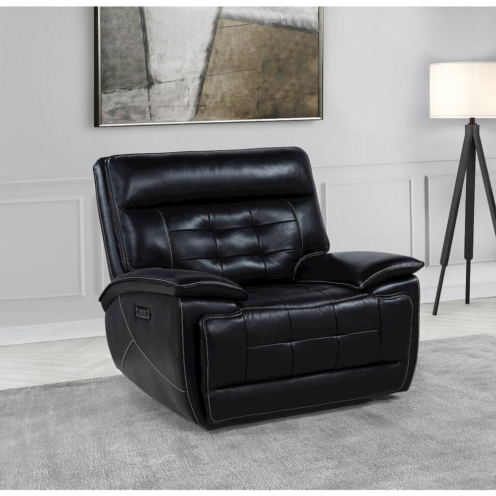 Hewitt Leather Upholstered Dual Power Recliner Chair Black