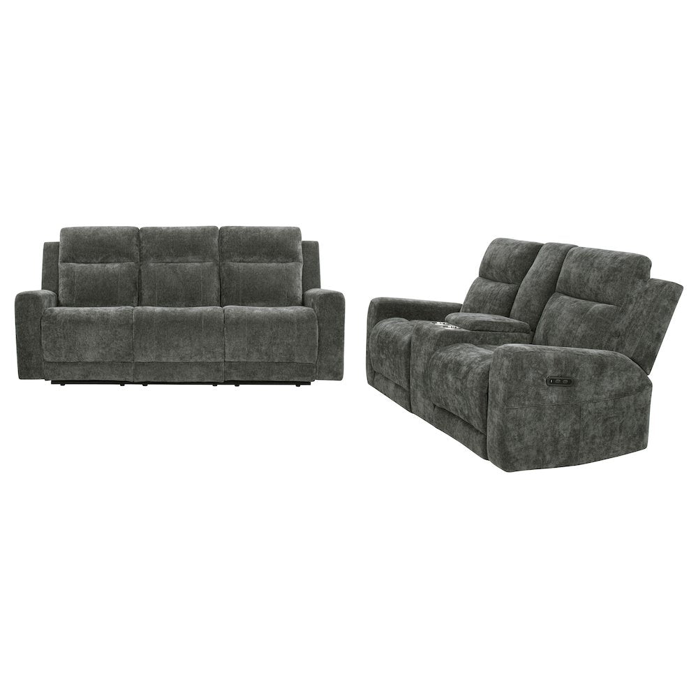 Kennett 2-piece Chenille Power Reclining Sofa Set Dark Grey