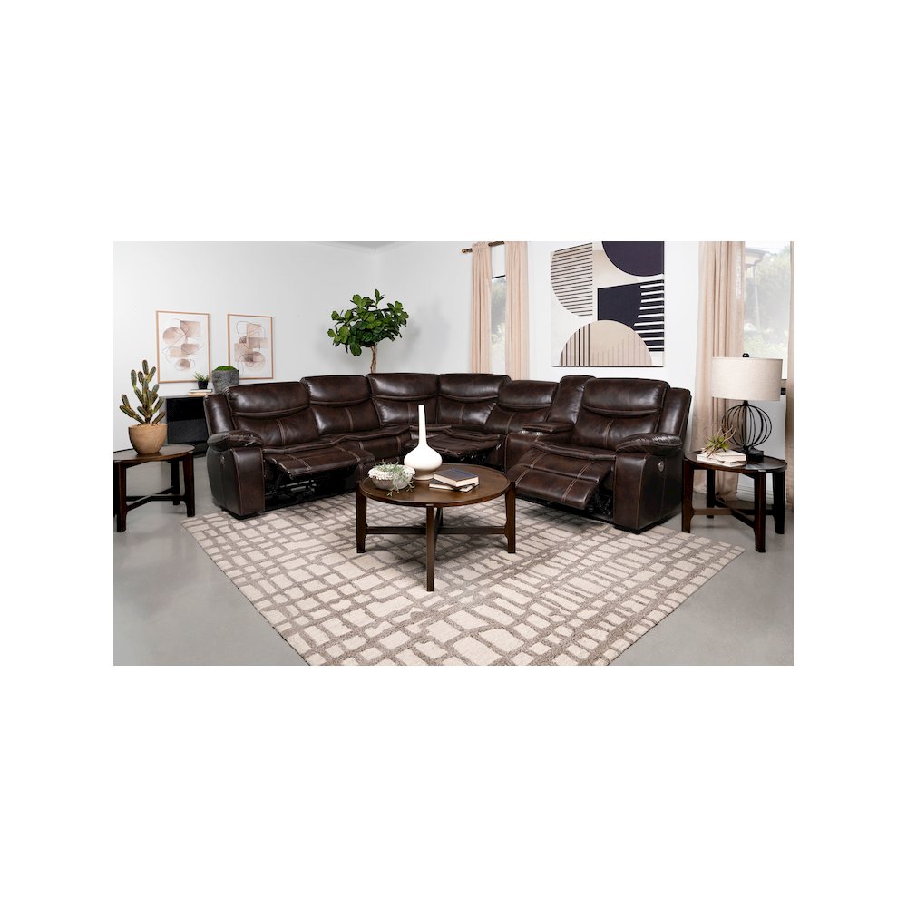 Sycamore Upholstered Power Reclining Sectional Sofa Brown