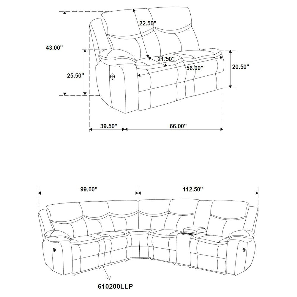 Sycamore Upholstered Power Reclining Sectional Sofa Grey