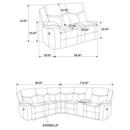 Sycamore Upholstered Power Reclining Sectional Sofa Grey