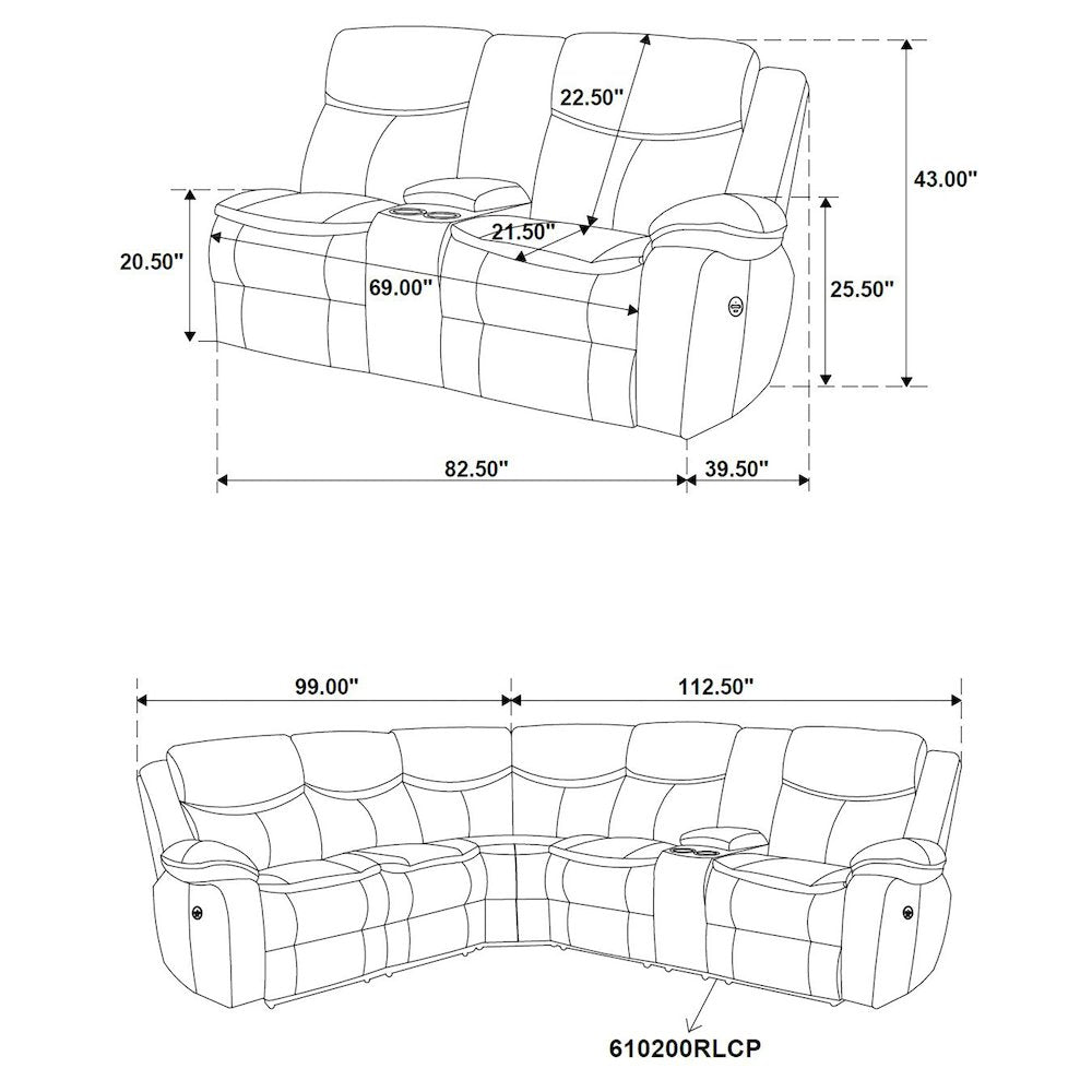 Sycamore Upholstered Power Reclining Sectional Sofa Grey