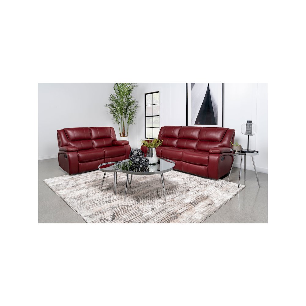 Camila 2-piece Upholstered Reclining Sofa Set Red