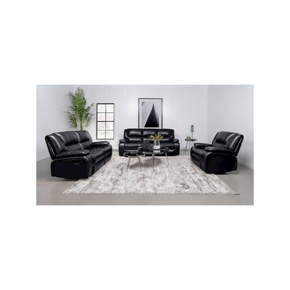 Camila Upholstered Motion Reclining Sofa Black