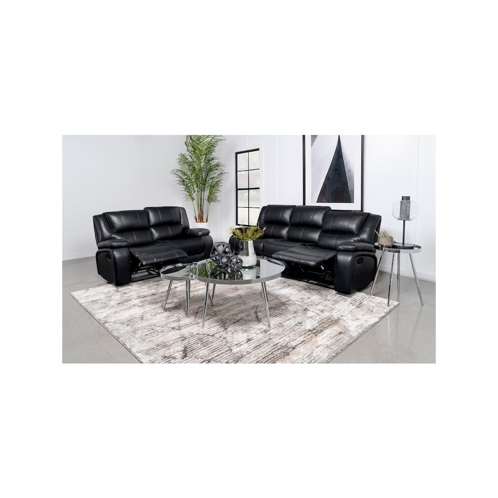 Camila 2-piece Upholstered Motion Reclining Sofa Set Black