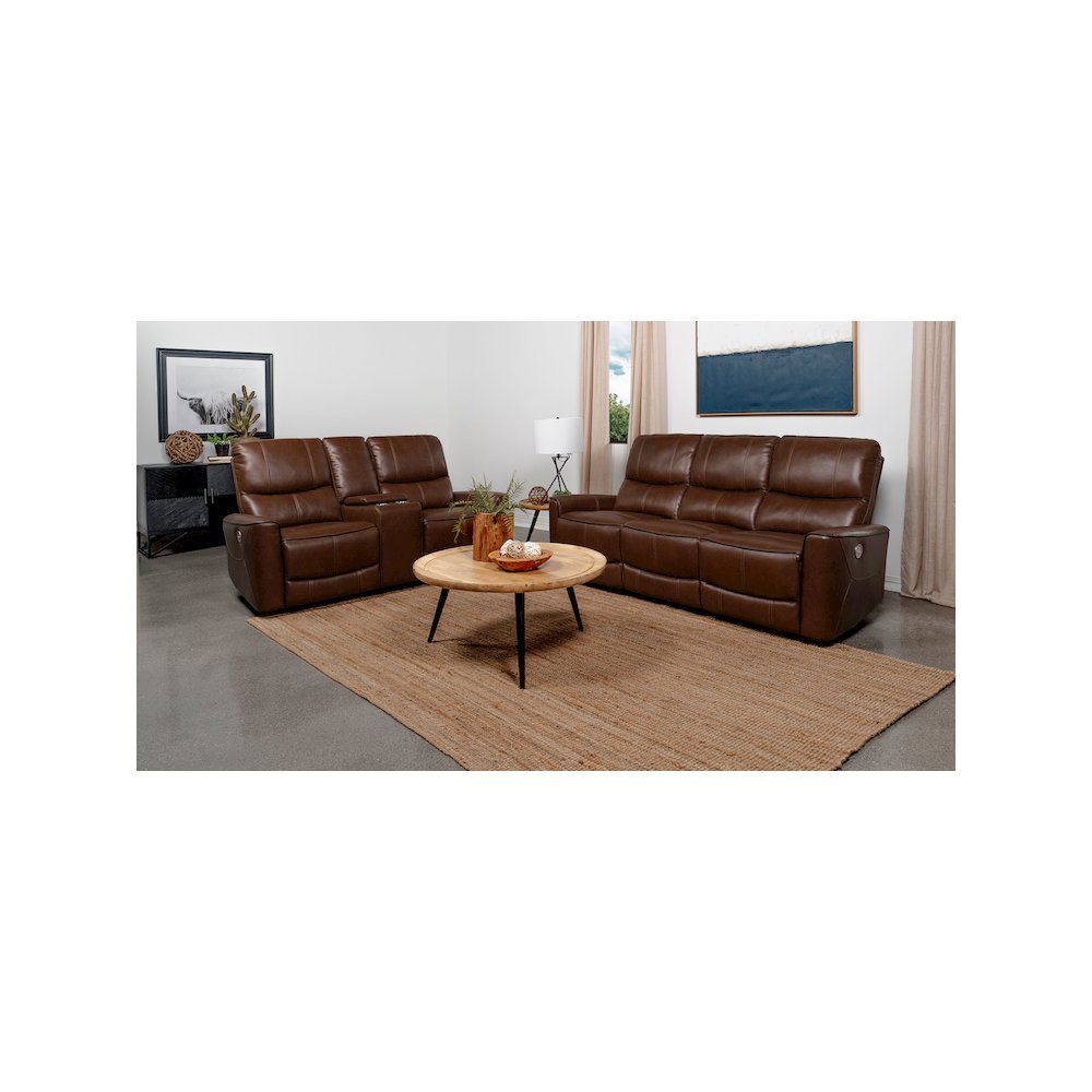 Greenfield 2-piece Power Reclining Sofa Set Saddle Brown