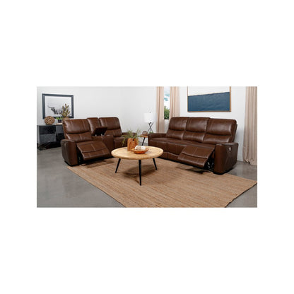 Greenfield 2-piece Power Reclining Sofa Set Saddle Brown