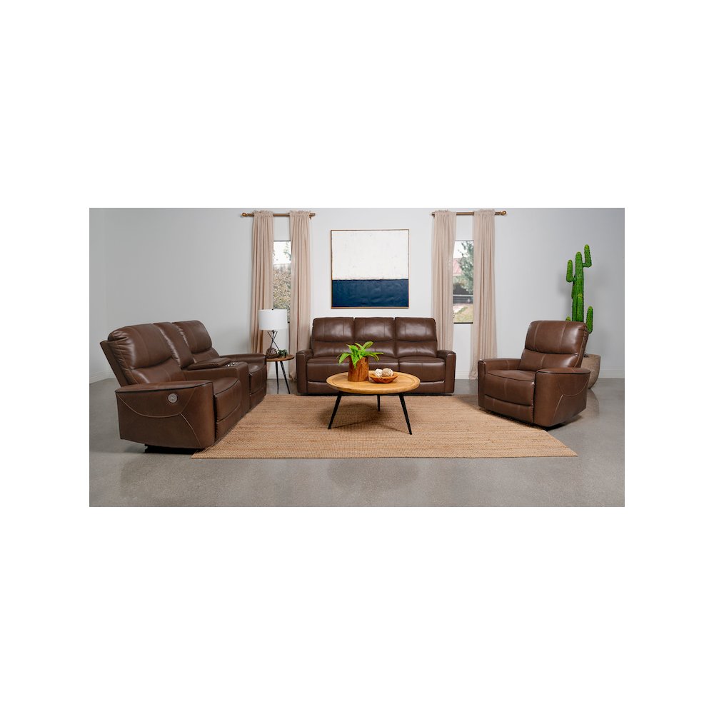 Greenfield Upholstered Power Reclining Loveseat Saddle Brown