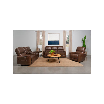 Greenfield Upholstered Power Reclining Loveseat Saddle Brown