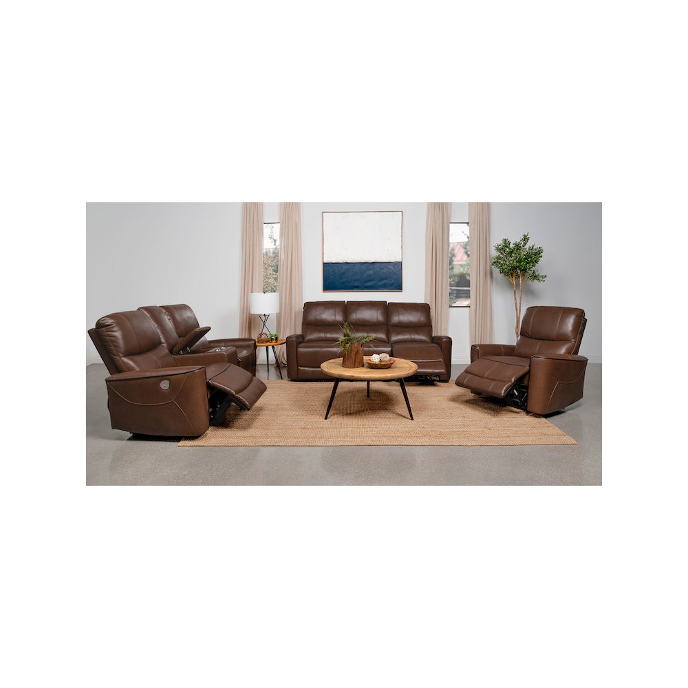 Greenfield Upholstered Power Recliner Chair Saddle Brown