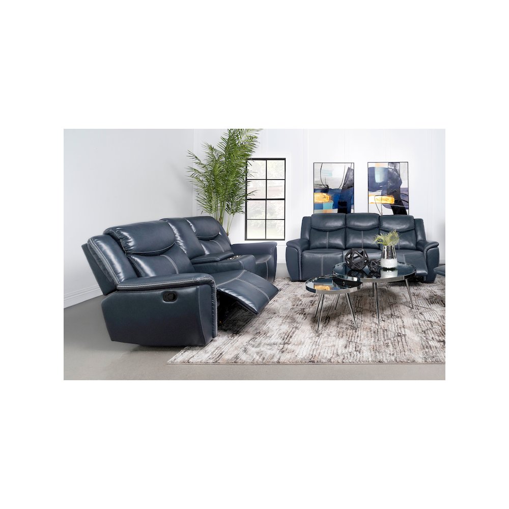 Sloane 2-piece Upholstered Reclining Sofa Set Blue