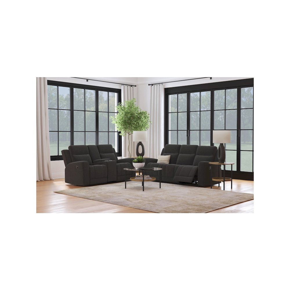 Brentwood 2-piece Upholstered Reclining Sofa Set Charcoal