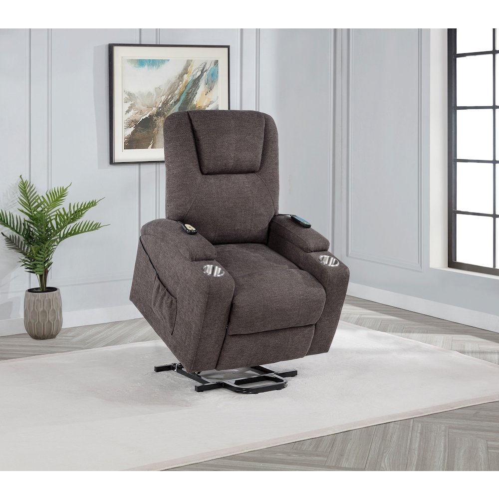 Louie Chenille Upholstered Power Lift Massage Chair Brown