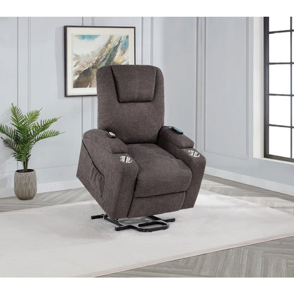 Louie Chenille Upholstered Power Lift Massage Chair Brown