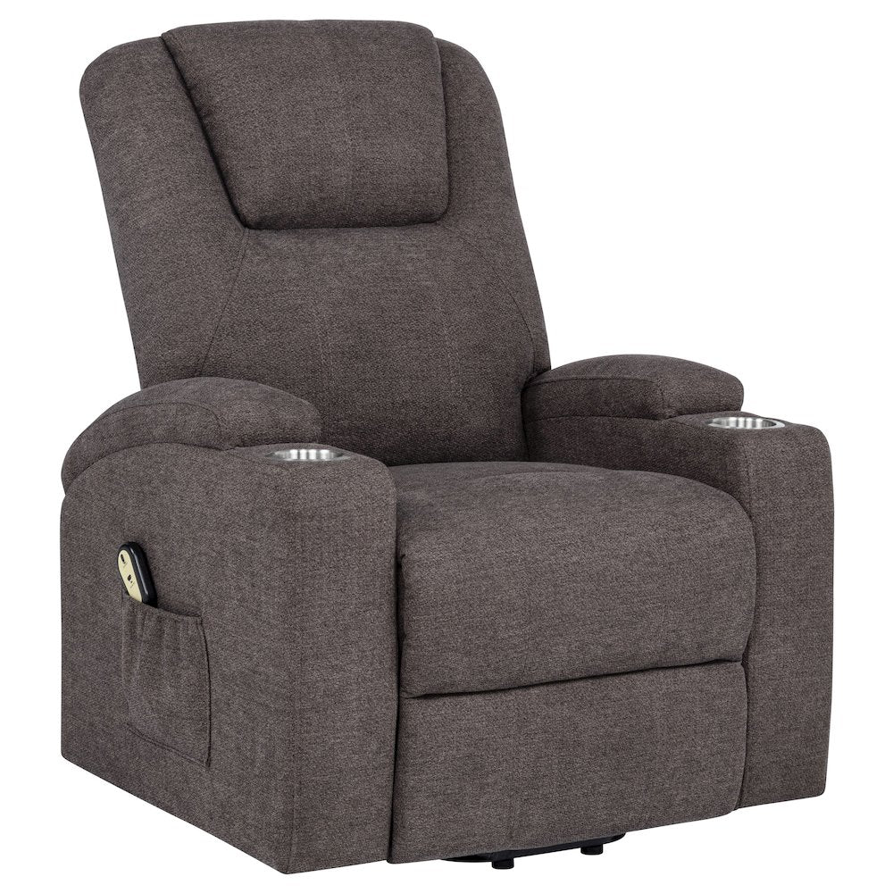 Louie Chenille Upholstered Power Lift Massage Chair Brown