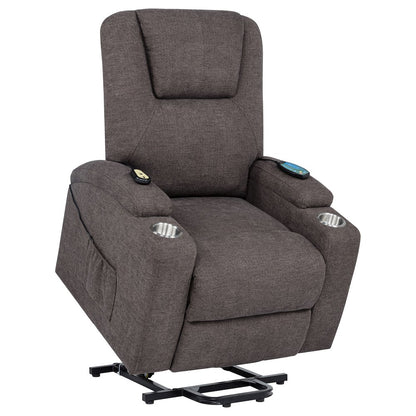 Louie Chenille Upholstered Power Lift Massage Chair Brown
