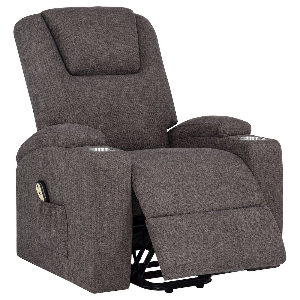 Louie Chenille Upholstered Power Lift Massage Chair Brown