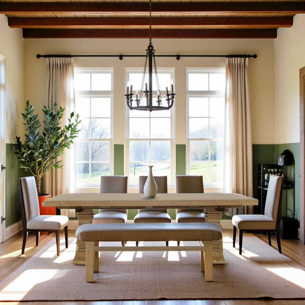 126"-Inch, Solid Wood Extendable Dining Table for 8, Gold Finish, Pine Wood