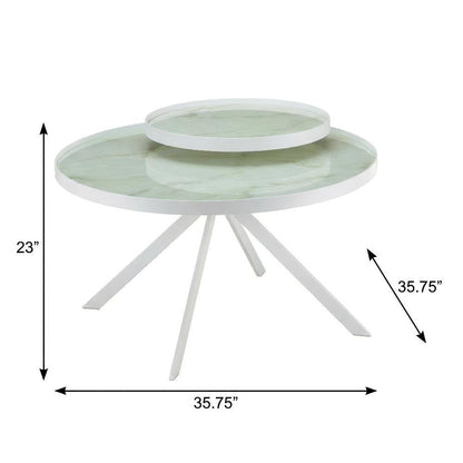 White 2-Piece Round Living Room Table Set with Levelers and Contemporary Design