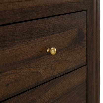Walnut Nightstand with 2 Drawers and Brass Finish for Bedroom Storage