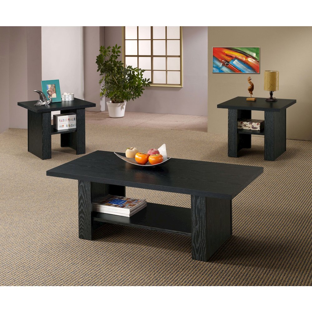 Rodez 3-piece Engineered Wood Coffee Table Set Black Oak