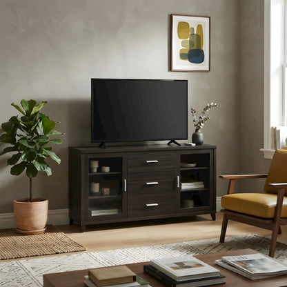 Engineered Wood TV Stand with 2-Door Storage for Living Room, Cappuccino