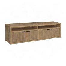 Rustic Engineered Wood TV Stand with 4-Door Storage and Media Console, Mango