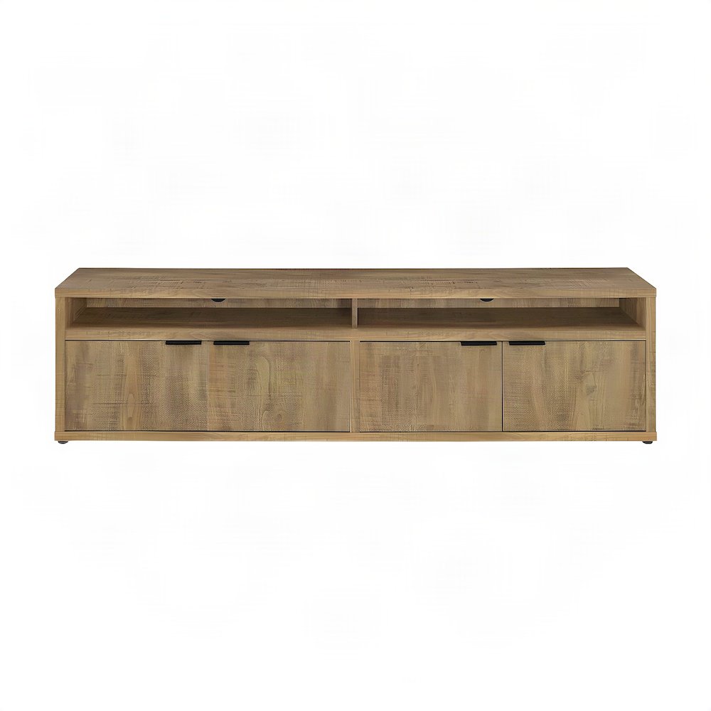 Rustic Engineered Wood TV Stand with 4-Door Storage and Media Console, Mango