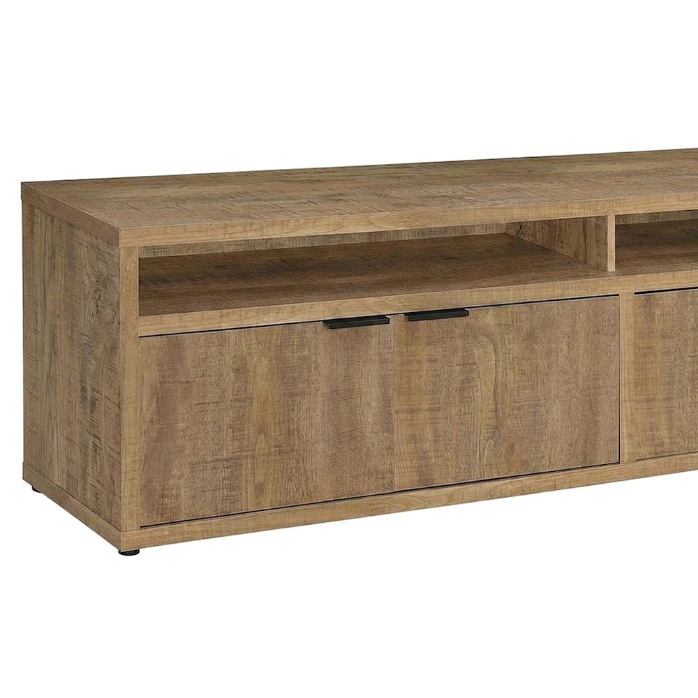 Rustic Engineered Wood TV Stand with 4-Door Storage and Media Console, Mango
