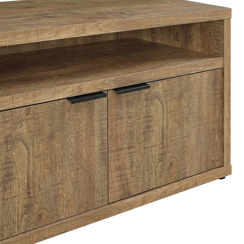 Rustic Engineered Wood TV Stand with 4-Door Storage and Media Console, Mango
