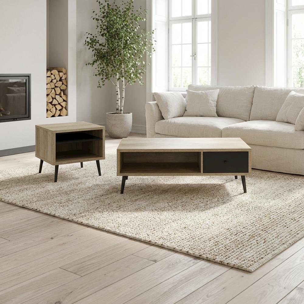 Distressed Pine 2-Piece Coffee and End Table Set with Rectangular Top