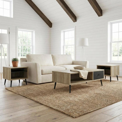 Distressed Pine 3-Piece Coffee, End Table Set with Rectangular Shape